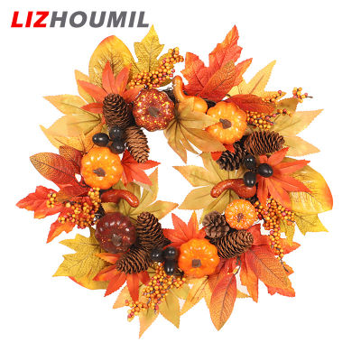 LIZHOUMIL 18 "พวงหรีดฤดูใบไม้ร่วงฟักทองเทียมใบเมเปิ้ลโคนลูกสนพวงหรีดเก็บเกี่ยวฤดูใบไม้ร่วงตกแต่งวันฮาโลวีนวันขอบคุณพระเจ้ากลางแจ้ง