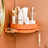 ♂♕♞ Bathroom Wall Mount Cosmetic Shelf No-Punching Rotating Storage Racks Shower Caddy Organizer With Hooks Kitchen Bath Accessories