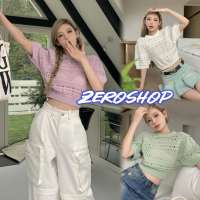 Zero shop?พร้อมส่ง? (Zero-32156)  เสื้อถักไหมพรมแขนสั้น ครอปสั้นเบาๆน่ารัก ซีทรูเบาๆ