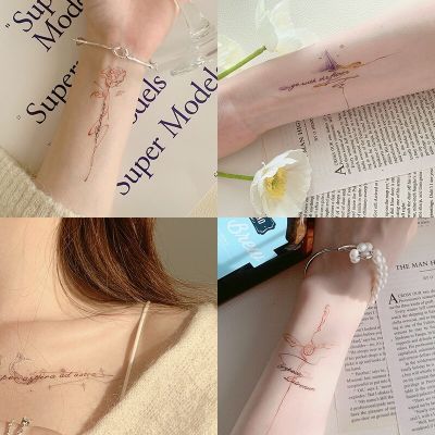6 stream-of-consciousness tattoo stickers in English