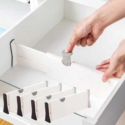 Drawer Dividers Set of 4 Drawer Dividers Plastic Adjustable Drawer Separators for Kitchen Storage Bedroom Dresser