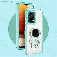 NORVIK เคสโทรศัพท์สีเขียวโปร่งใสสำหรับ Xiaomi 11T Redmi Note 12 POCO X5 11 10S 12C A1 10A X4 Lite Pro Plus 4G 5G NE เลนส์กันกระแทกเคสใสน่ารักพร้อม N9-1ขาตั้งพับเก็บได้นักบินอวกาศ