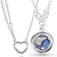 Original Spinning Globe Flagship Interstellar Blue Earth Open Heart Necklace For Europe 925 Sterling Silver Bead Charm Jewelry