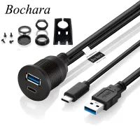 Bochara USB3.0 Type C 3.1 3.0 Male to Female Extension Cable Flush Mount Panel Shielded For Car/Boat