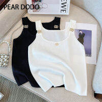 PEAR DODO เสื้อกล้ามถักโลโก้สำหรับผู้หญิงสไตล์เกาหลี