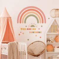 2pcs English Inspirational Slogan Rainbow Cartoon Wall Sticker Childrens Room Living Room Bedroom Study Decoration Wall Sticker