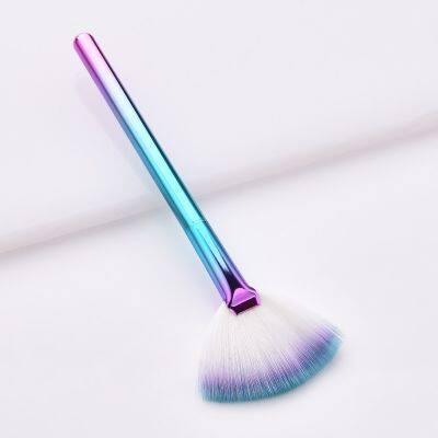 1 Pc Makeup Brushes Blusher Powder Highlig Sculpting Brush Blush Blending Beauty Makeup Sector Brush Tool Blue Gradient Makeup Brushes Sets