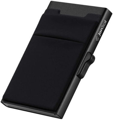 Jonsoil Minimalist Pop-up Mens Card Holder Smart RFID Wallet | Aluminum Metal Bank Card Case with Money Pocket | Slim Business Card Front Pocket Travel Wallet (Black)