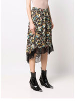 2022 Early Spring New Women Pattern High Waist Skirt Lace Stitching Printed Skirt Midi Skirt