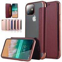 [Woo Fashion Case] แฟชั่น Electroplate Slim Book Flip Case สำหรับ iPhone X 10 XR XS Max 7 8 8 Plus 11 Pro 12 13 Mini ช่องเสียบการ์ด Stand Clear Cover