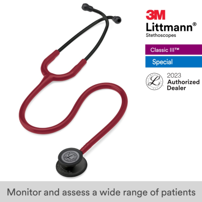 3M Littmann Classic III Stethoscope, 27 inch, #5868 (Burgundy Tube, Black-Finish Chestpiece, Stainless Stem &amp; Eartubes)