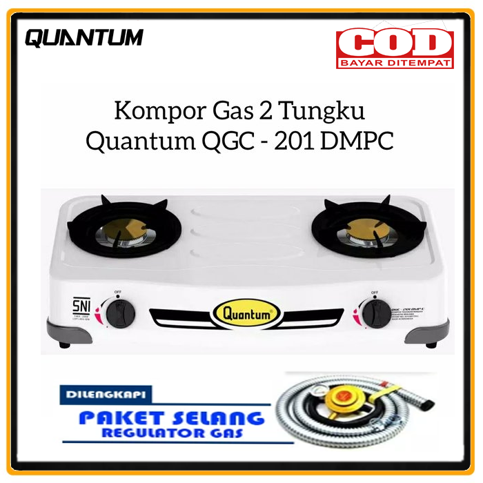 Kompor Gas Quantum 2 Tungku QGC201 DMP C Putih Dilengkapi Selang