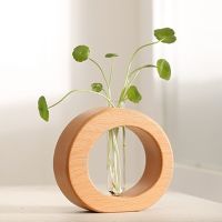 Round Crystal Glass Test Tube Vase in Wooden Stand Flower Pots for Hydroponic Plants Home Home Decor Garden Decoration