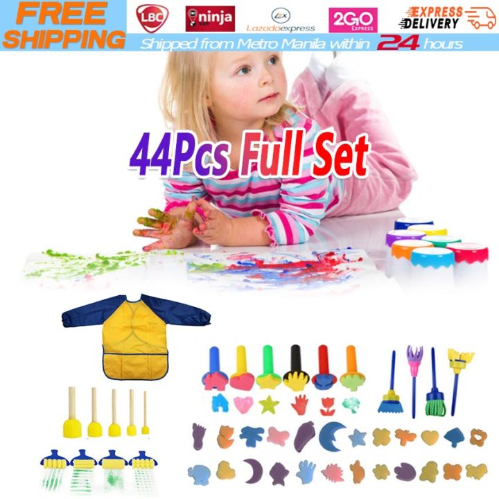 42 Pcs Sponge Paint Brushes Kits Kids Painting Set For Kids Early Diy  Learning Children Doodle, Include Waterproof Apron, Foam Brushes, Pattern  Brushe