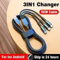 1.2M 66W Super Fast Charger cable 3n1 Nylon Braided 6A USB Charging type C USB C Data Cable for iPhone xiaomi huawei Samsung