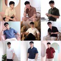 THEBEPSHOP-เสื้อเชิ้ตผู้ชาย-Unisex แขนสั้น คอปก สีพื้น หลากสี-เนื้อผ้าออกฟอร์ด