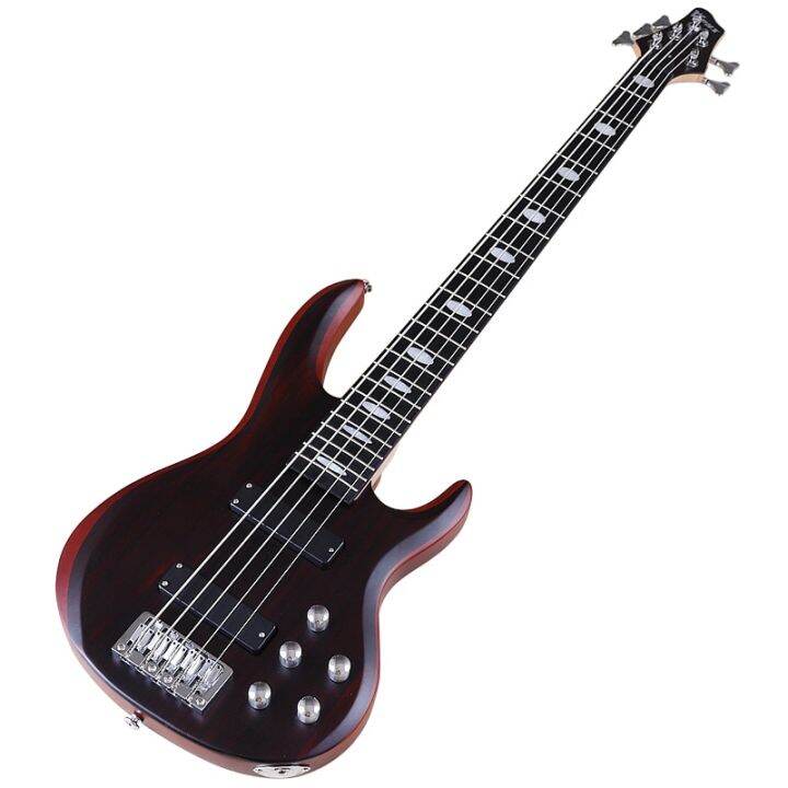 5 Strings Right Hand With Frets Matte Electric Bass Guitar 43Inch Hickory Wood Top Solid Okoume