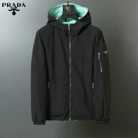 Pradas เสื้อแจ็คเก็ตผู้ชายสำหรับฤดูใบไม้ร่วงและฤดูหนาว,แจ็กเก็ตสไตล์ฮาราจูกุมีกระเป๋าซิปสีพื้นกันน้ำและกันลมมีฮู้ดสำหรับใส่ในฤดูใบไม้ร่วงและฤดูหนาว