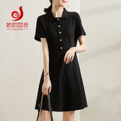 ชุดเดรสแฟชั่นสีดำสำหรับผู้หญิง,ชุดเดรสเสื้อเชิ้ตบางสไตล์เกาหลีแขนสั้นชุดเดรสโปโลคอปกแขนสั้นชุดเดรสยาวลำลองไซส์ใหญ่พิเศษปี2022