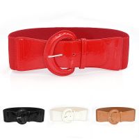 ☾☂ Women Luxury Waist Belts For Dress Pu Patent Leather Elastic Band Waist Belt Solid Black Red White Wide High Quality Waistband