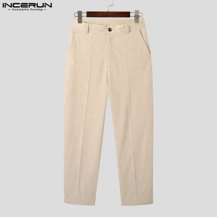 incerun-กางเกงขายาวลำลองขาตรงสำหรับผู้ชายวินเทจ-chino-กางเกงขายาวทรงหลวมสำหรับออฟฟิศ-สไตล์เกาหลี