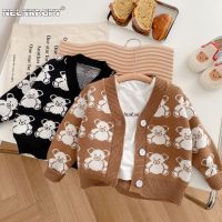 Cute Cartoon Bear Jacquard Cardigan for Toddler Baby Girls Boys (3M-5Y) - 2023 Autumn New-In Kids Children Sweater Outwear