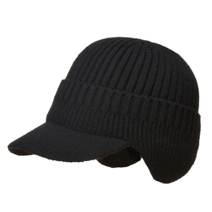 lijing-หมวกไหมพรมผู้ชาย-หมวกบินนี่ผ้าวูลผสมมีปีกหมวกเบสบอล
