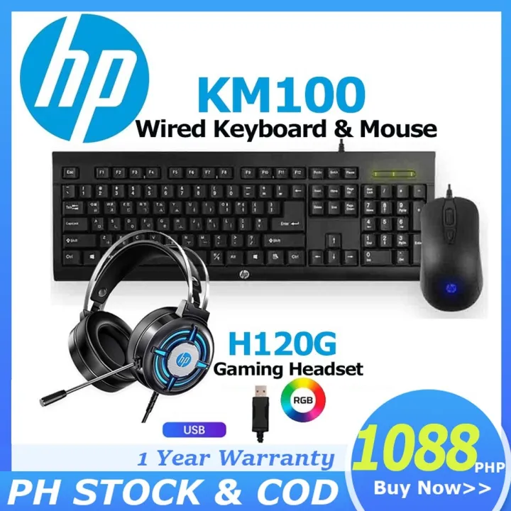【COD】HP KM100 Wired Keyboard and Mouse Usb Whaterproof Keyboard Mouse