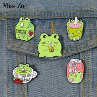 hot【DT】 Froggy Enamel Pins Custom Cute Frog Mug Juice Can Brooches Lapel Badges Animal Jewelry Gift for Kids Friends