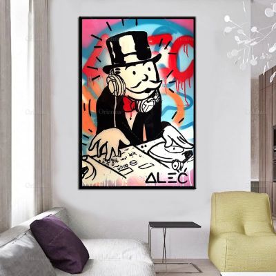 Alec Monopoly "Dj Monopoly" ผ้าใบศิลปะติดผนังผ้าใบพิมพ์ลายตกแต่ง Childerij Atieve Voor Kantoor Woonkamer การตกแต่งบ้าน1ชิ้นมีกรอบด้านในหรือ (ปรับแต่งได้)