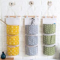 Superior Home Shop Storage Bag Cotton and Linen Waterproof Three Grid Storage Hanging Bag Geometric Arrow Three Pocket Combination