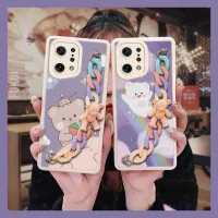 Skin-friendly feel Little Bear Color Chain Phone Case For OPPO Find X5 high-grade imitation leather phone case cute