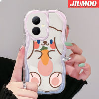 เคส JIUMOO สำหรับ VIVO Y76 Y76s Y74s 5G Y77E Y77 Y36 5G Y78 Y78 5G + 5G IQOO Z6 Lite 5G เคสการ์ตูนน่ารักยิ้มโชคดีกระต่ายเนื้อครีมคลื่นขอบกันกระแทกแบบใสนุ่มเคสมือถือโปร่งใสลายกล้องถ่ายรูปสร้างสรรค์ฝาครอบป้องกันซิลิกาเจล