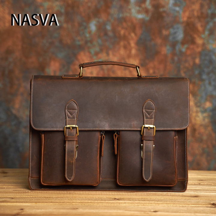 Genuine Leather Vintage Shoulder Bag Handy Messenger Bag Crazy Horse ...