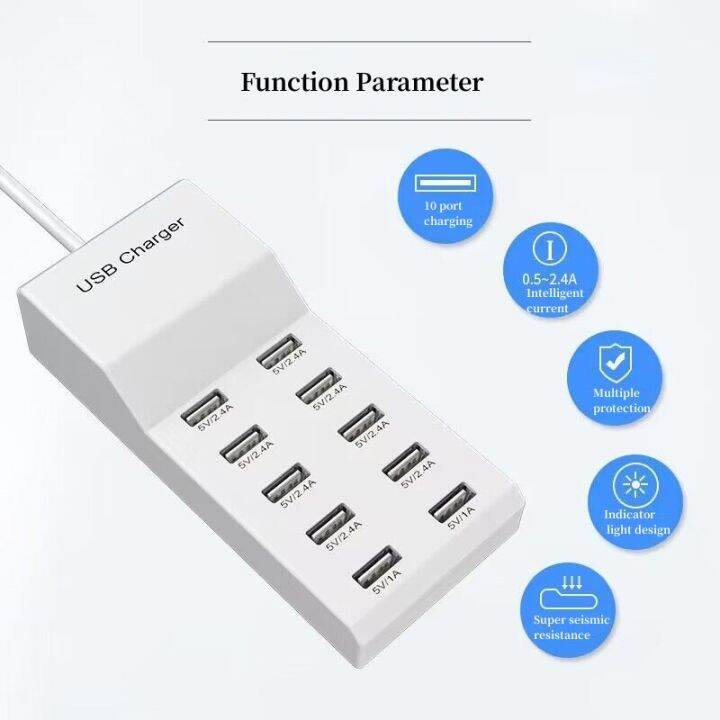 10พอร์ต50วัตต์10a-5โวลต์2-4a-usb-hub-ผนังไฟ-ac-ชาร์จแถบอะแดปเตอร์ท่องเที่ยวสหรัฐสหภาพยุโรปเสียบสำหรับ-ซัมซุง-xiaomi-ศัพท์มือถือ