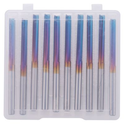 10Pcs 3.175 Shank Blue Coated Straight End Mill 2 Flute Carbide Milling Cutter for Wood MDF Plastic CNC Engraving Bit