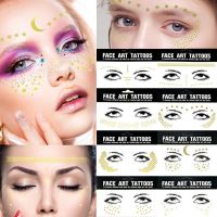 Flash Tattoo Waterproof Stars Choker Pattern Freckles Gold Face Tattoo Body Art Sticker Eye Decals Bride Tribe Girl Party 1Pack Stickers