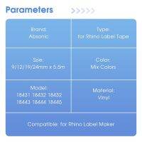 10Pk Absonic เข้ากันได้กับ Dymo Rhino 18443 9ไวนีลเทปฉลากสีดำบนสีขาวสำหรับแรด3000 4200 5200 5000 6000เครื่องพิมพ์ฉลาก