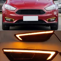 ไฟเลี้ยวสีเหลือง DRL LED 1คู่ Lampu Jalan ในเวลากลางวันไฟตัดหมอกฝาครอบสำหรับ Ford โฟกัส2015 2016 2017 2018