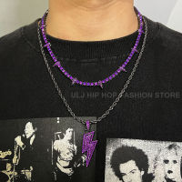 ULJ Hip Hop Lightning Pendant Dark Purple Iced Out CZ Tennis Chain Necklace Black Panther Rock Rivet Men Jewelry Fashion Chain Necklaces