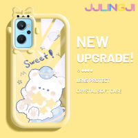 Jjlingji เคสสำหรับ Realme 9i OPPO A76 A96 A36 K10เคสการ์ตูนหมีหวานสีสันสดใสน่ารักเล็กๆกล้องมอนสเตอร์นิ่มสำหรับเลนส์กันกระแทกแบบใสความคิดสร้างสรรค์โปร่งใสเคสมือถือเรียบง่ายฝาครอบป้องกันซิลิโคน