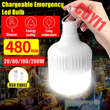 200W USB Rechargeable LED Light Bulb Hanging Emergency Outdoor Camping Lamp