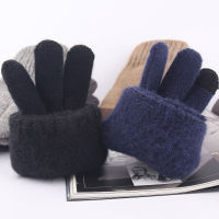 Fashion Mens Plus Velvet Thicken Knit Woolen Cycling Warm Mittens Winter Cashmere Elastic Touch Screen Driving Gloves H49