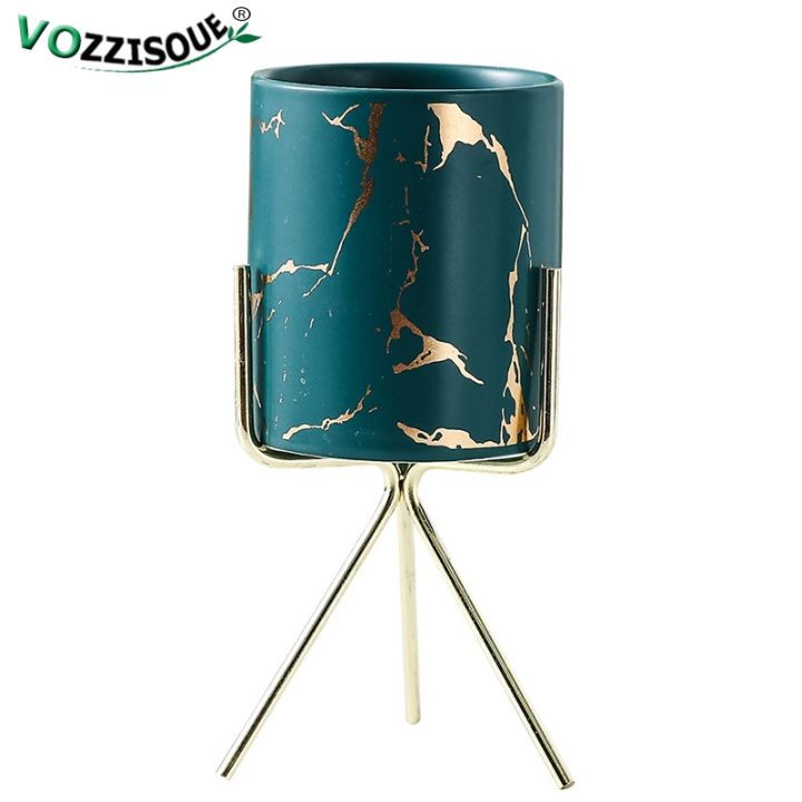cc-ins-marble-gold-pattern-succulent-round-pot-iron-flowerpot-makeup-holder-hydroponic-set