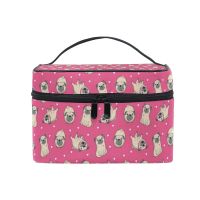 Cartoon Pug Dog Makeup Bag Portable Travel Cosmetic Bag Organizer Multifunction Case with Double Zipper Toiletry Bag for Woman