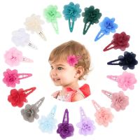 Nishine Solid Color 2Inch Chiffon Flower Hair Bows Clips for Girls Fully Lined Non Slip Baby Kids Head Accessories Hairpins
