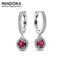 Pandora Sterling silver hoop earrings with granita red crystal and clear cubic zirconia เครื่องประดับ ต่างหู ต่างหูเงิน ต่างหูสีเงิน เงิน ต่างหูแพนดอร่า แพนดอร่า