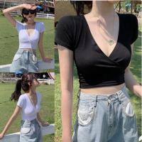 COD DSFERTRETRE 【X-style】Send todayxNew cropped navel temperament slim slimming v-neck top crop Top