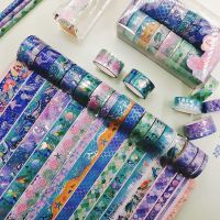 16Pcs Mermaid Washi Tapes Ocean Decorative Adhesive Tape Journal Supplies Silver Foil Masking Tape Cute Stationery Washitape Decanters