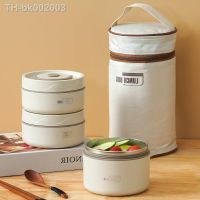 ✷✐ Portable Thermos 304 stainless steel insulated lunch box leakproof sealed bucket student lunch box multi-layer Round bento box